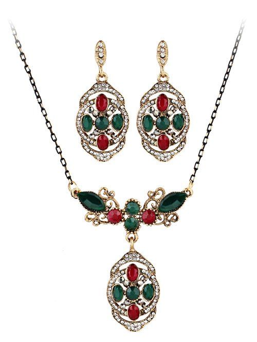 

Bohemian Rhinestoned Round Jewelry Set, Pattern b