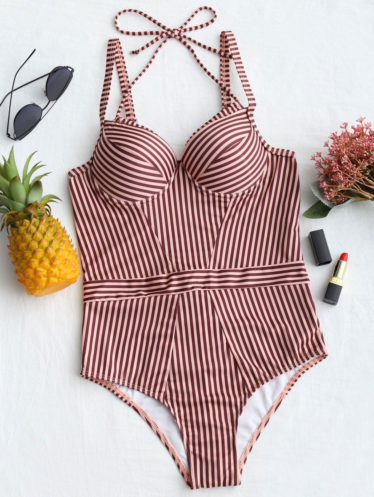 

One Piece Underwire Striped Swimsuit, Stripe