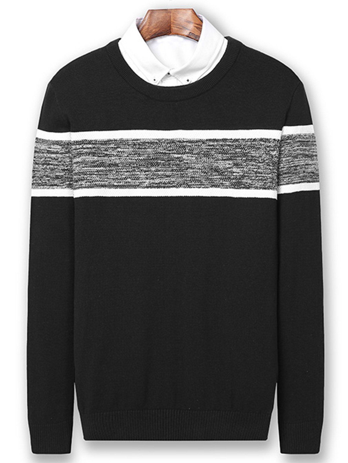 

Color Block Panel Knitted Pullover Sweater, Black