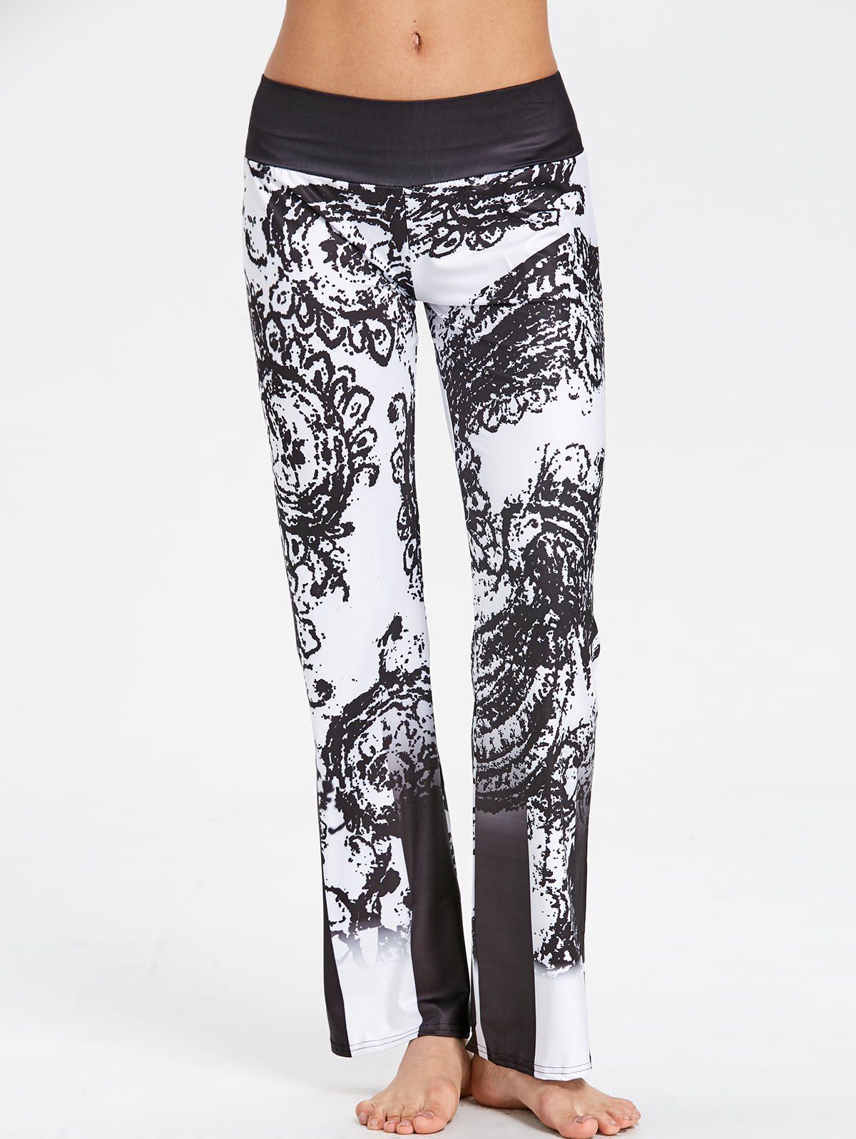 

Ethnic Print High Waist Wide Leg Pants, White and black