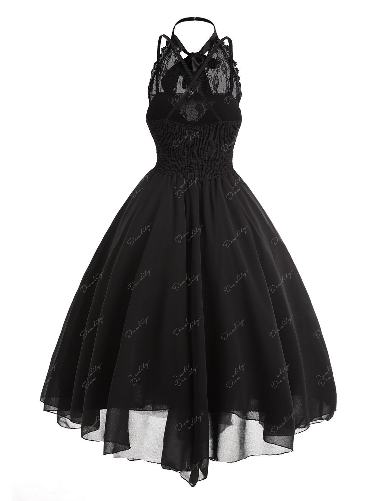 2018 Lace Panel Cross Back Gothic Corset Dress BLACK XL In Vintage ...