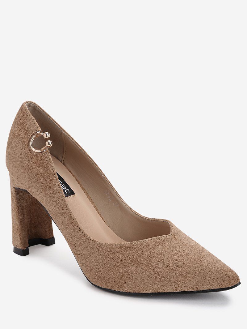 

High Heel Pointed Toe Buckled Pumps, Khaki
