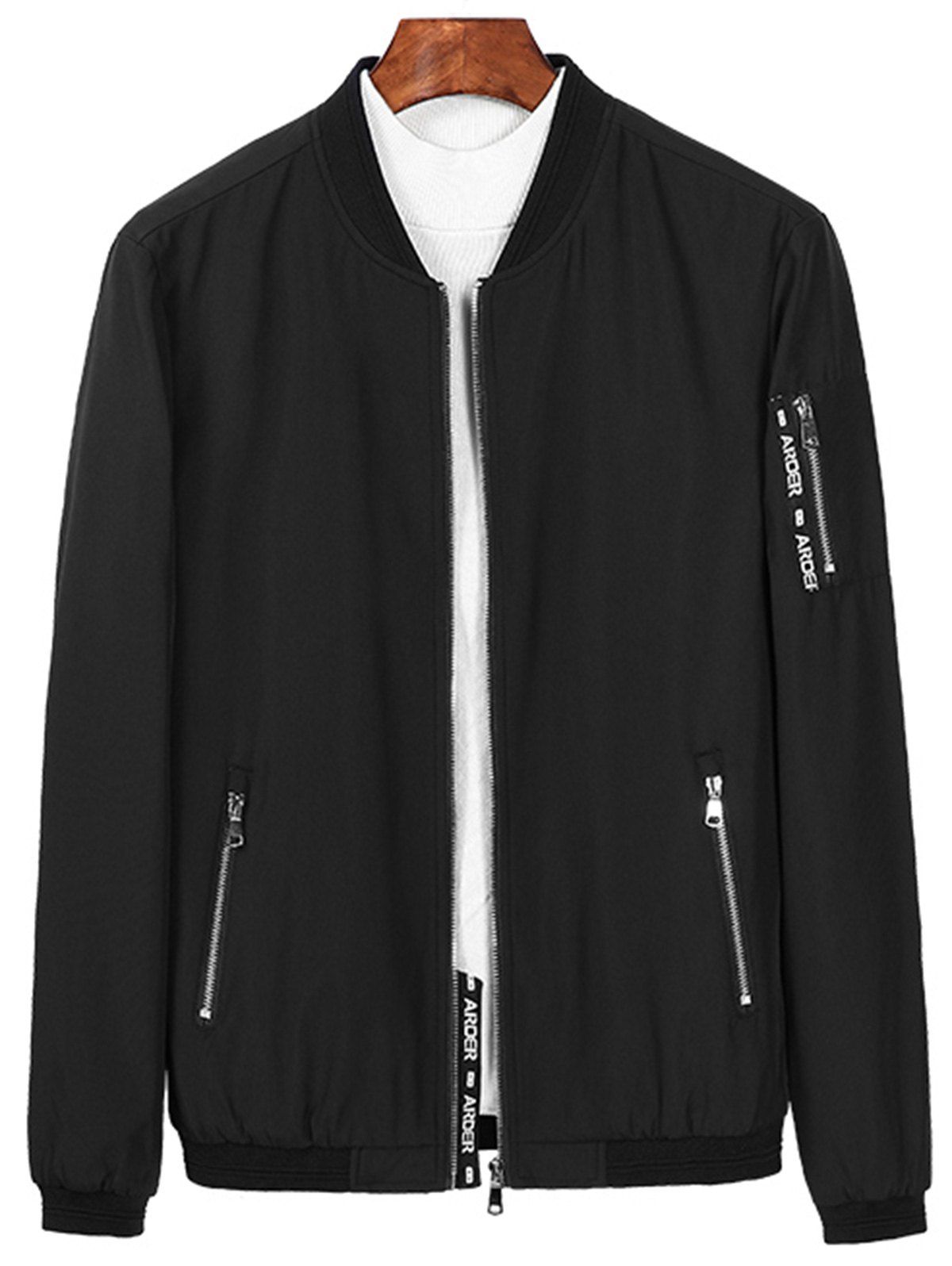 

Zip Up Braid Design Bomber Jacket, Black