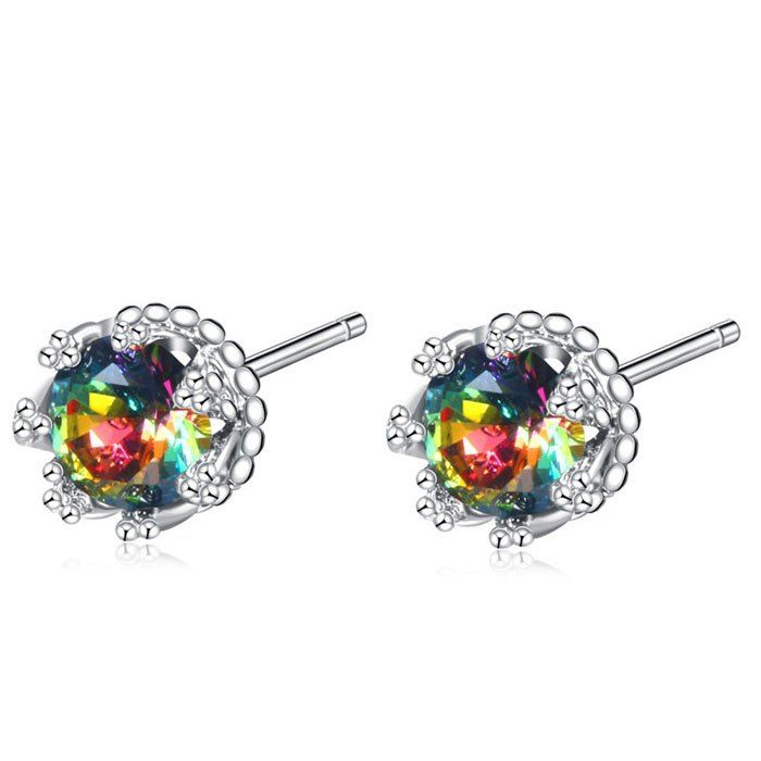 

Sparkly Rhinestone Floral Stud Tiny Earrings, Silver