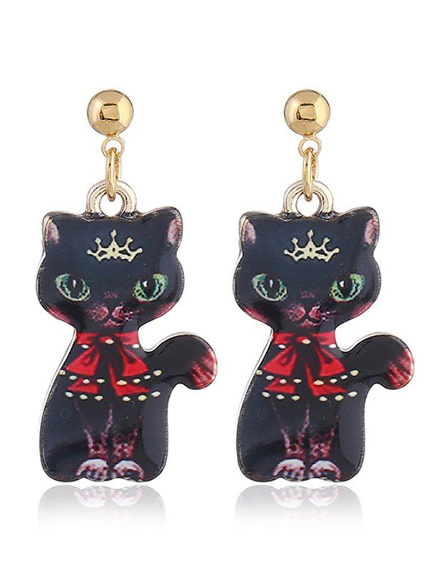 

Funny Alloy Kitten Drop Earrings, Red with black