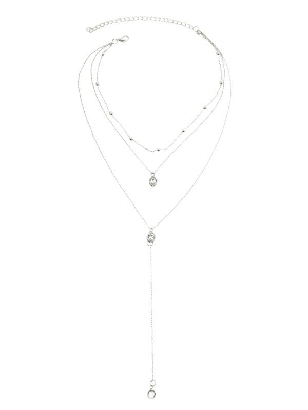 

Rhinestone Round Layered Pendant Necklace, Silver