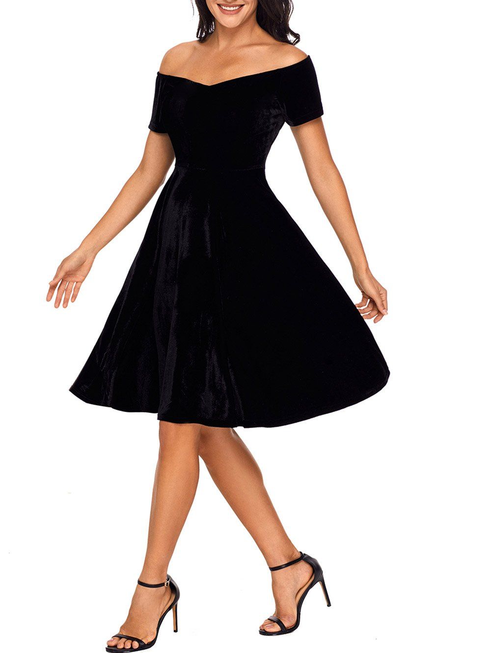

A-line Off The Shoulder Velvet Dress, Black