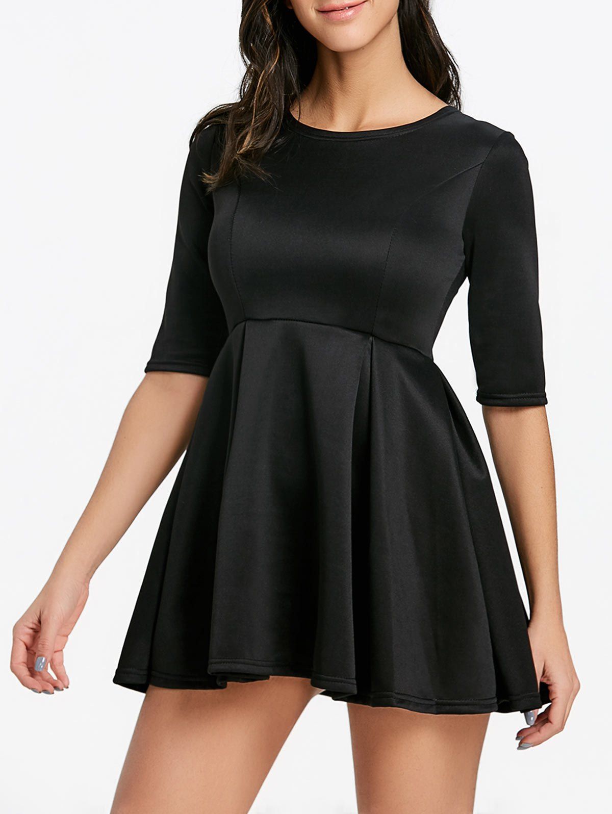 

Half Sleeve Fit and Flare Mini Dress, Black
