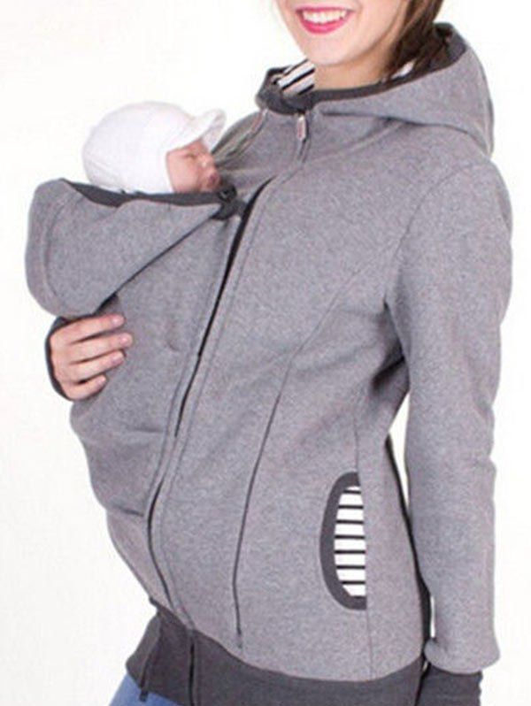 Zip Up Baby Holder Hoodie - GRAY XL