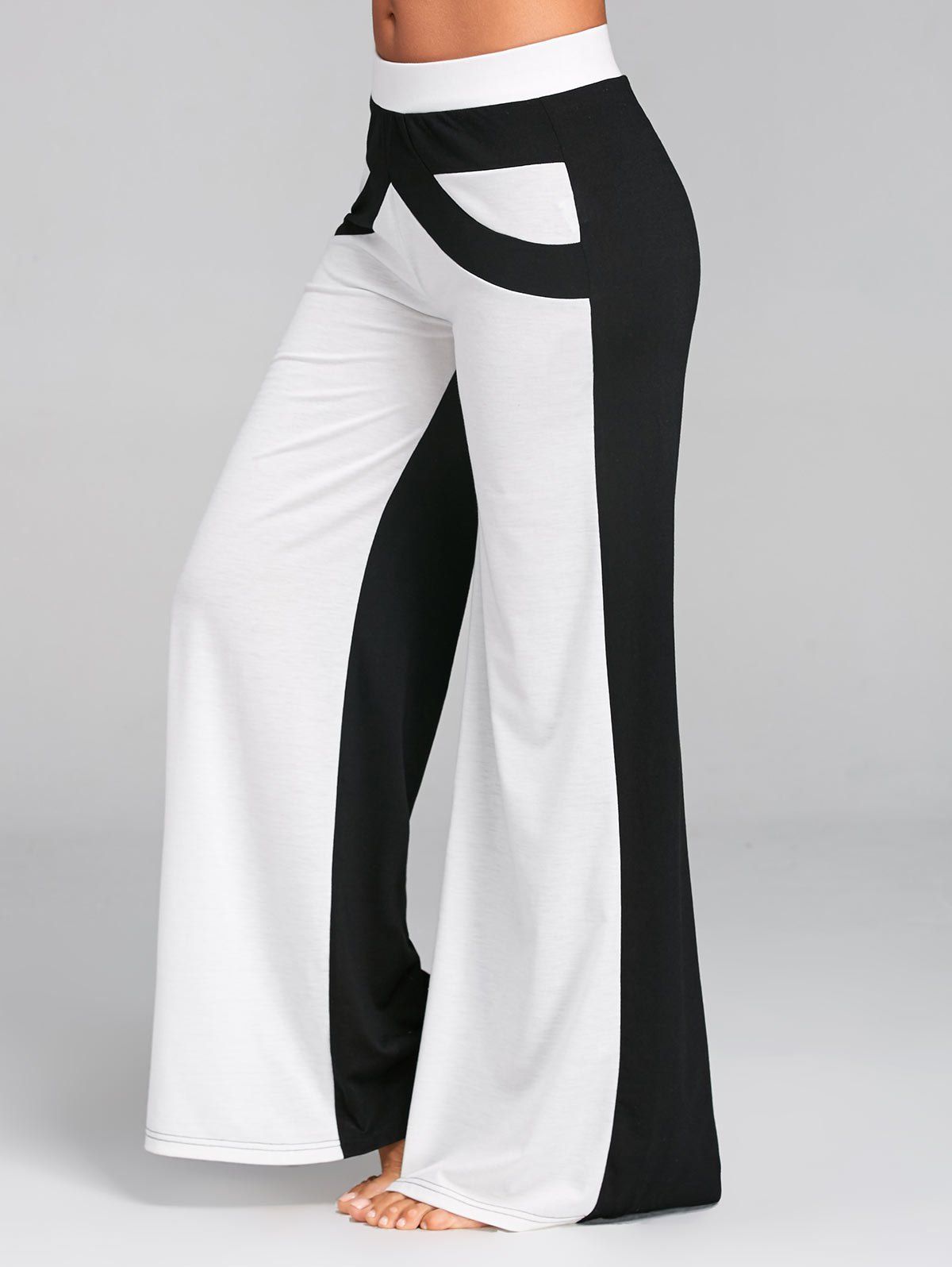 [37% OFF] 2022 Color Block Wide Legged Pants In WHITE/BLACK | DressLily
