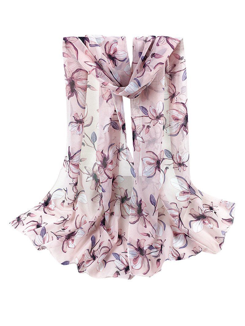 

Flourishing Floral Pattern Embellished Silky Long Scarf, Pink