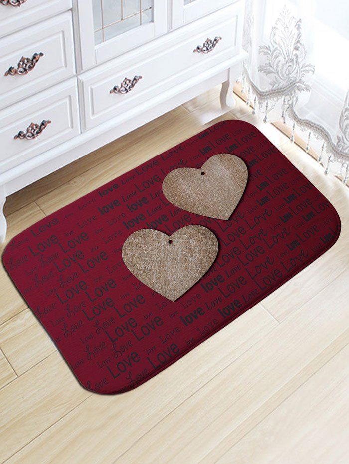 

Valentine's Day Hearts Love Print Flannel Skidproof Bath Rug, Claret