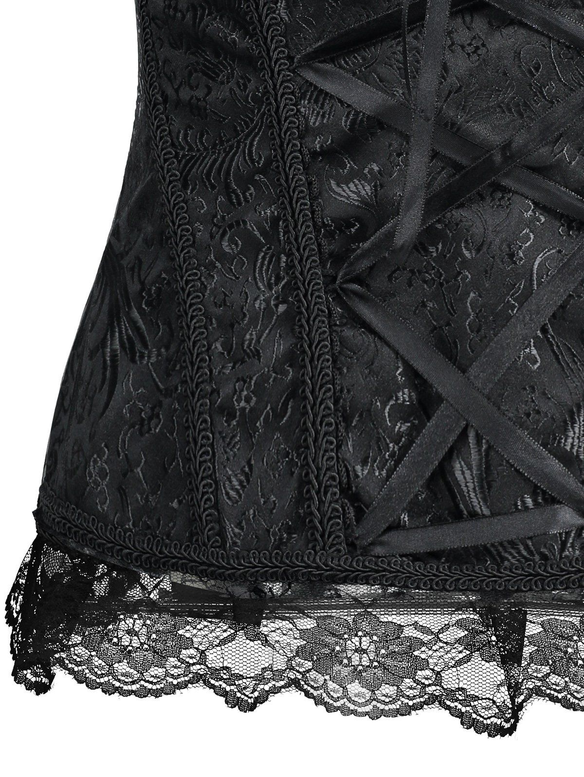 2018 OffTheShoulder Mesh LaceUp Corset Top With Sleeve BLACK XL In