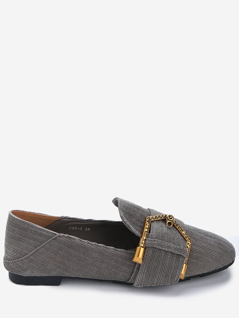 

Round Toe High Polish Buckled Flats, Gray