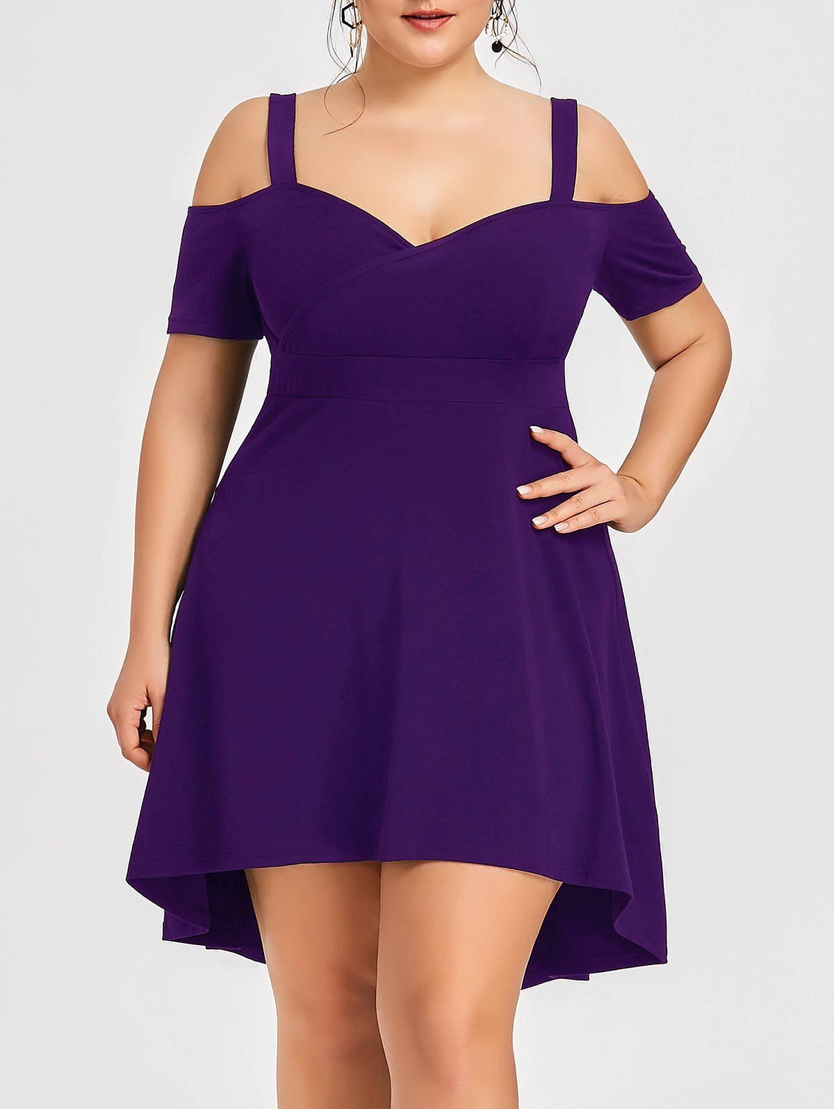 

Plus Size High Low Open Shoulder Dress, Purple