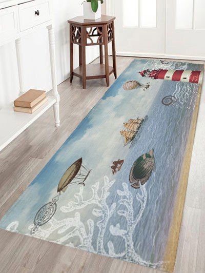 

Nautical Elements Print Flannel Skidproof Bath Mat, Colormix