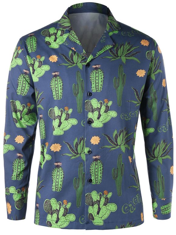 Chemise à motif de cactus à col cranté - Bleu L