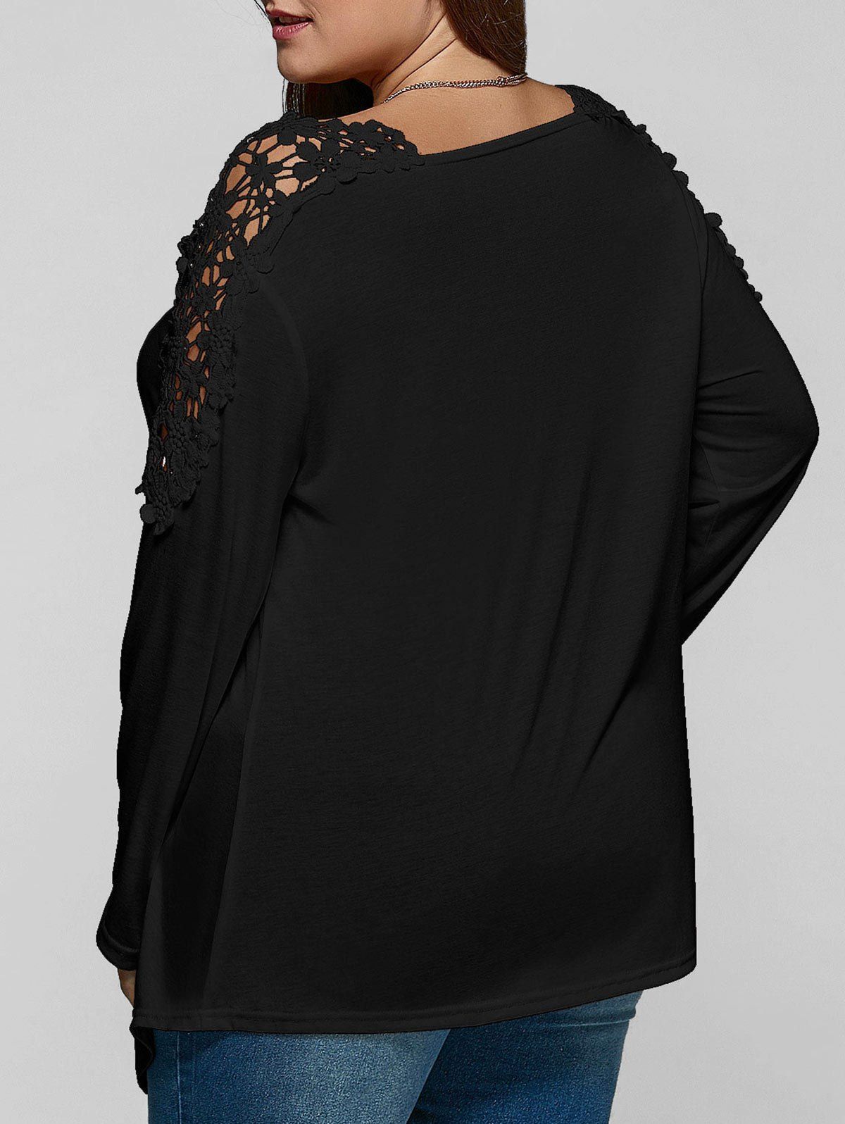 2018 Plus Size Lace Insert Long Sleeve Tunic T Shirt Black Xl In T