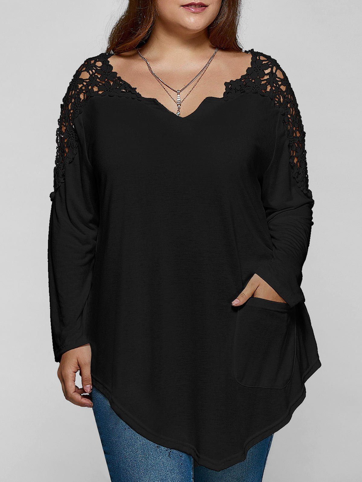 17-off-2021-plus-size-lace-insert-long-sleeve-tunic-t-shirt-in-black