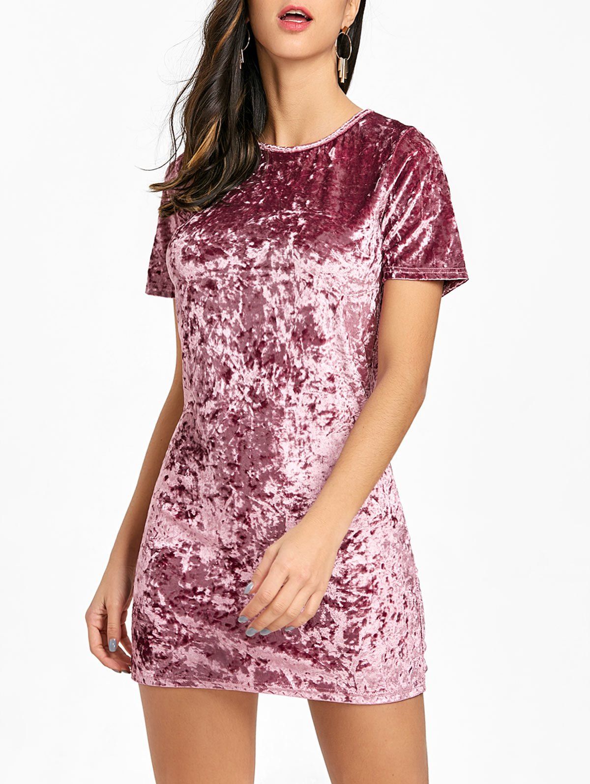 

Short Sleeve Velvet Mini Dress, Pink
