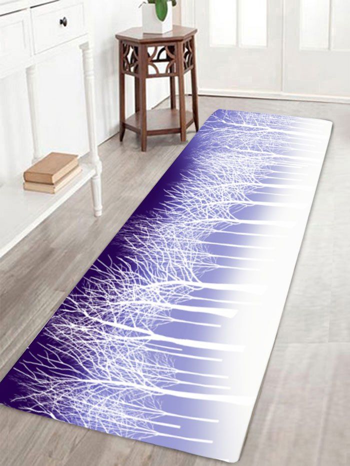 

Bare Trees Print Flannel Antiskid Bath Mat, White + purple
