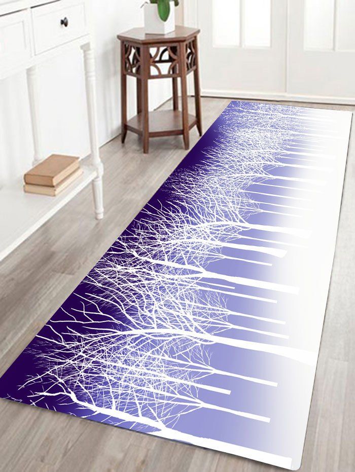 

Bare Trees Print Flannel Antiskid Bath Mat, White + purple