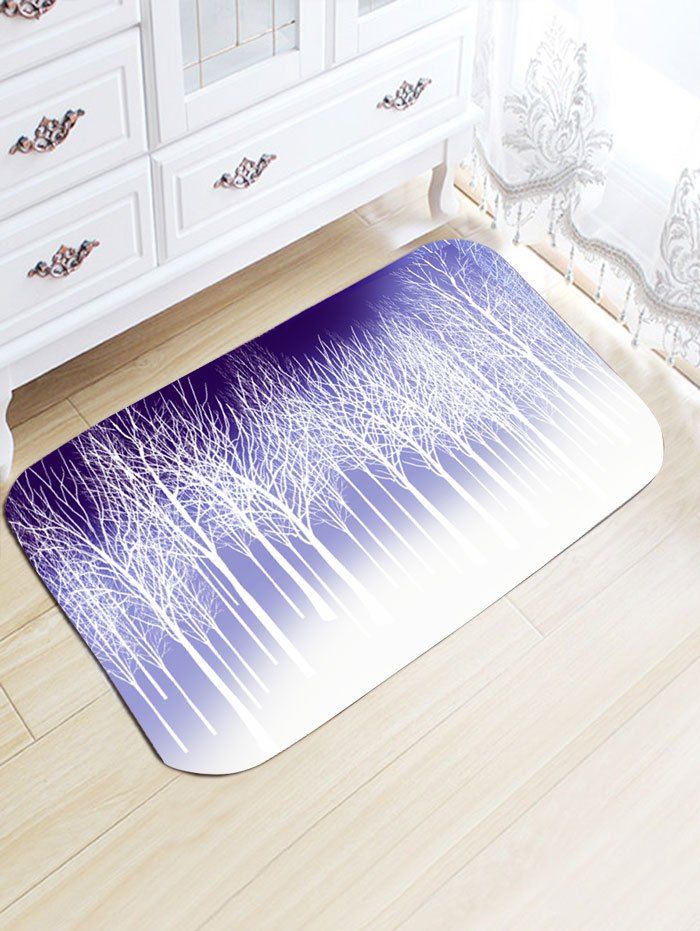 

Bare Trees Print Flannel Antiskid Bath Mat, White + purple