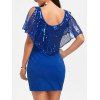 Mini-robe à Paillettes à Manches Fendues - Bleu XL