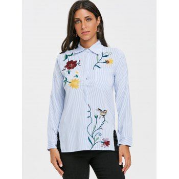 

Embroidered High Low Blouse, Light blue