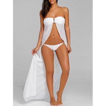 

Open Front Strapless Bikini with Cover Up, White