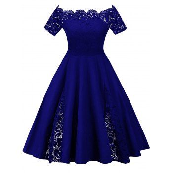 2018 Plus Size Lace Panel Father Christmas Midi Party Dress RED XL In ...