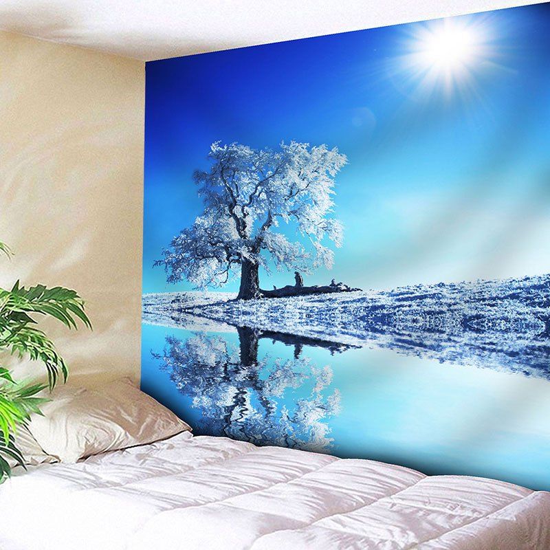 

Winter Sunshine Snow Tree Reflection Wall Art Tapestry, Blue