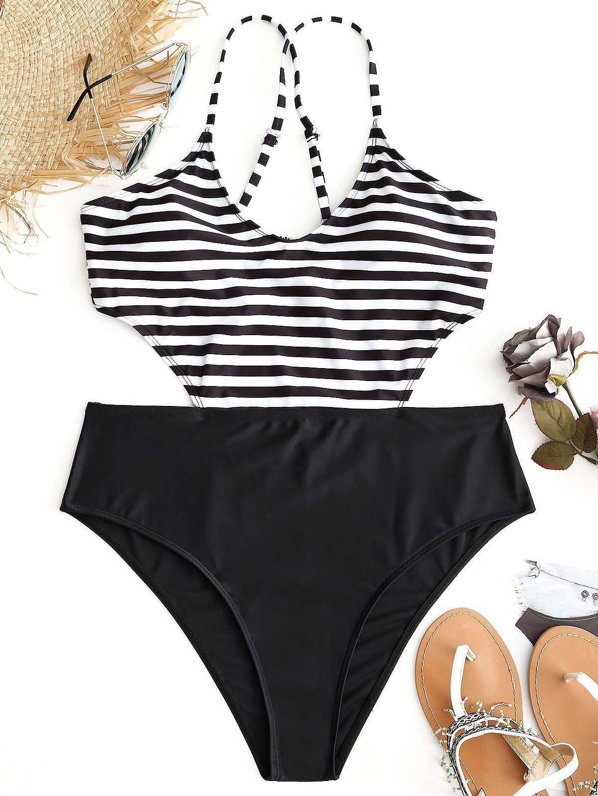 

Striped Plus Size Monokini, White and black