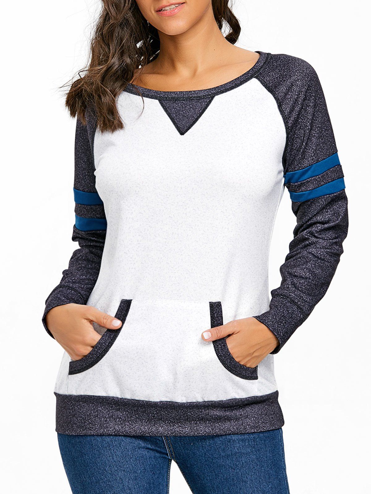 

Kangaroo Pocket Heathered Raglan Sleeve Top, Black