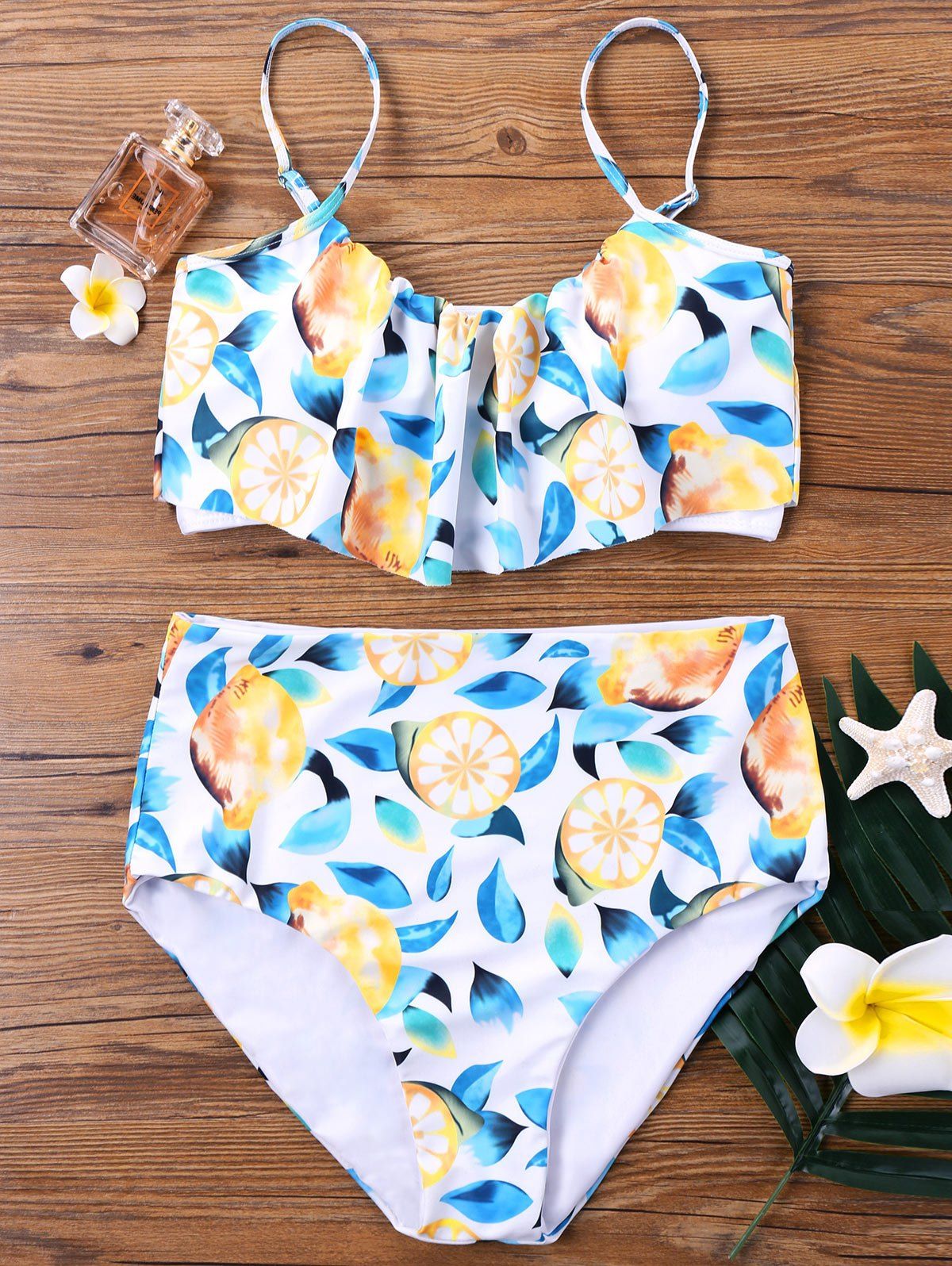 

Plus Size Overlay Lemon Bikini Set, White