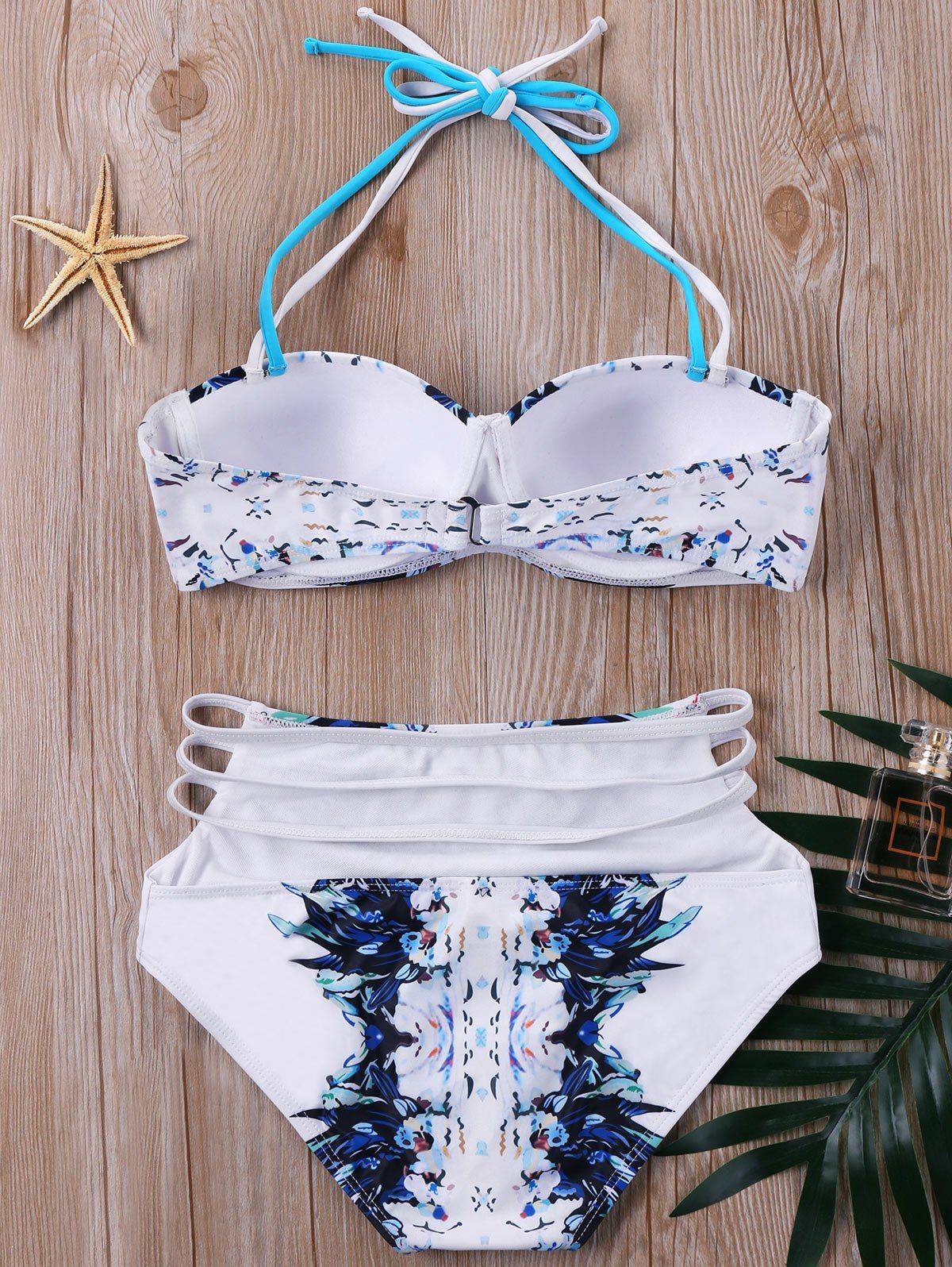 2018 Plus Size Graphic Halter Neck String Bikini Set WHITE XL In Plus ...