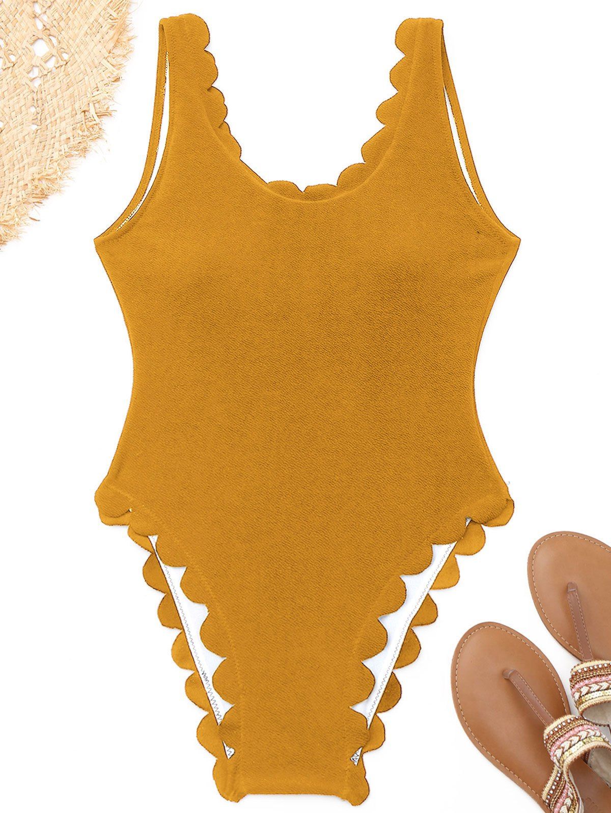 

Scalloped High Cut One Piece Swimwear, Ginger