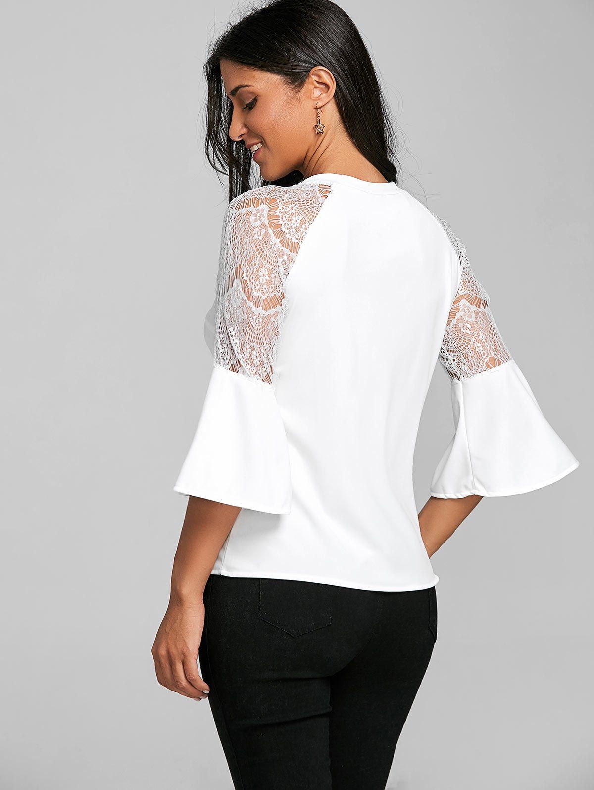 2018 Flare Sleeve Lace Insert Top WHITE XL In Blouses Online Store ...