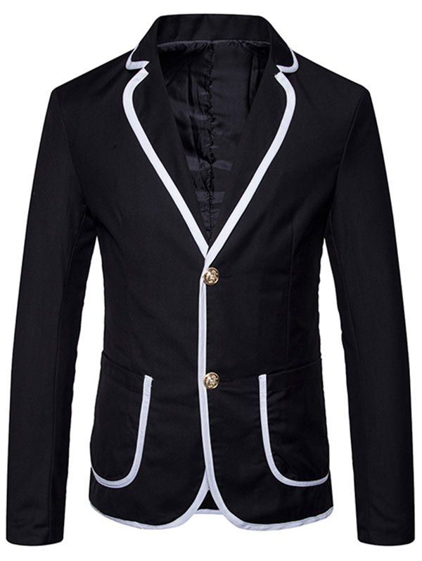 

Contrast Trim Design Lapel Collar Casual Blazer, Black