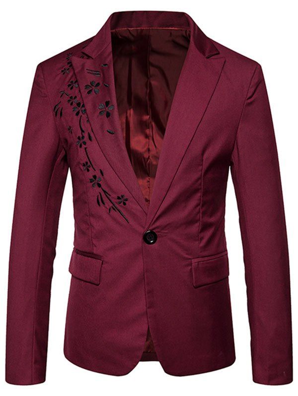 

Casual One Button Floral Embroidery Blazer, Red
