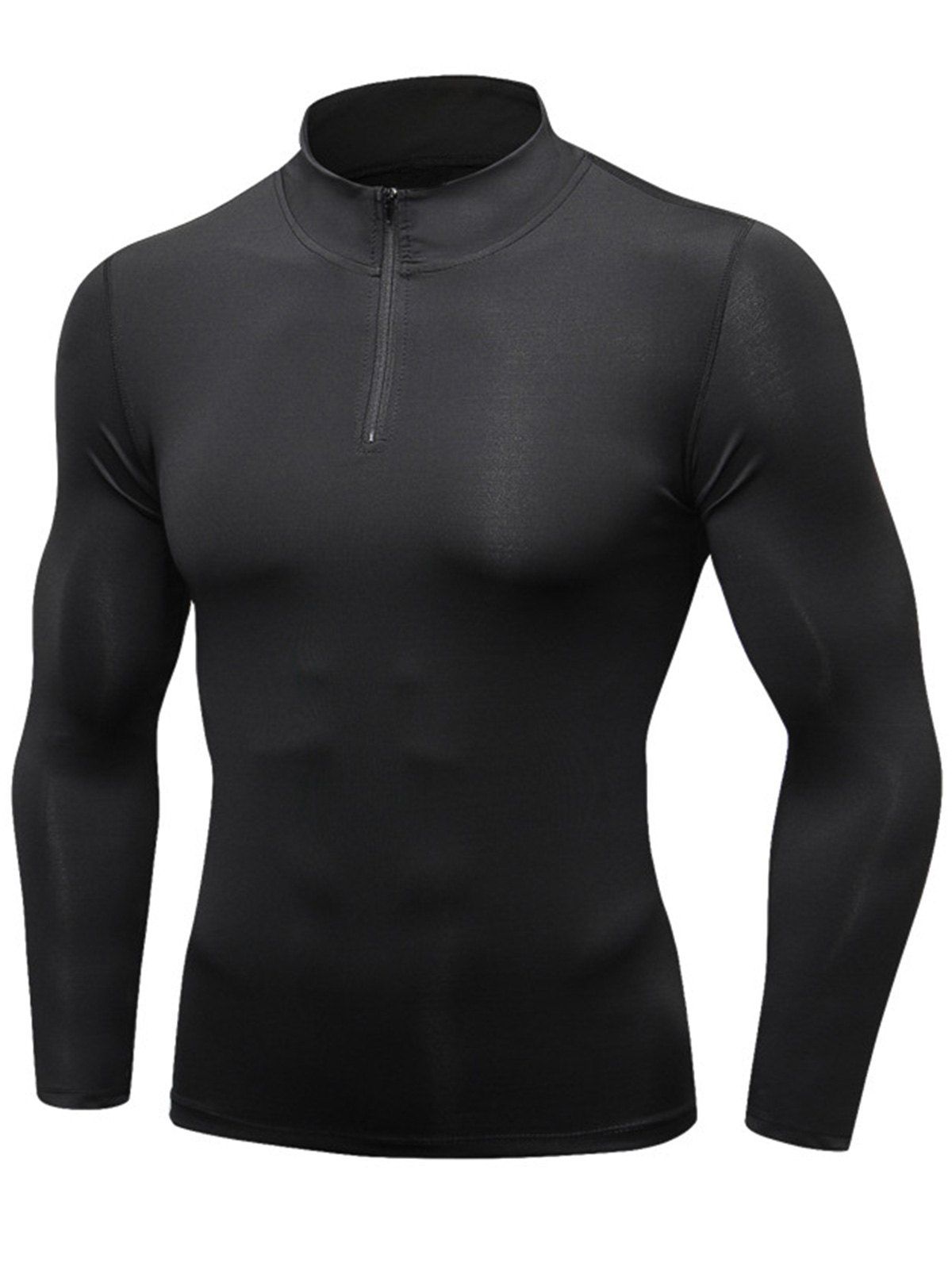 

Quick Dry Stand Collar Half Zip Stretchy T-shirt, Black