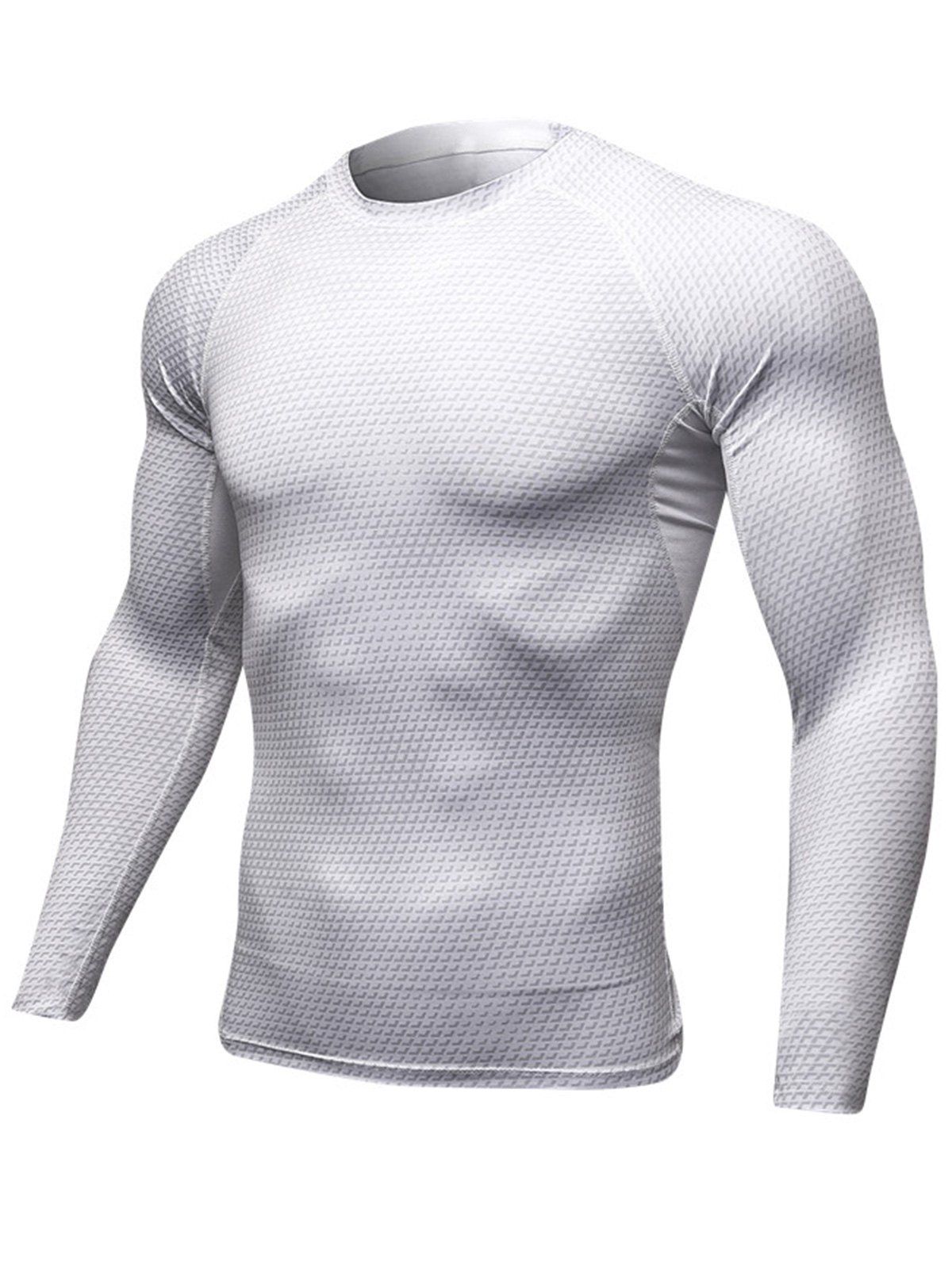 

3D Geometric Print Stretchy Quick Dry T-shirt, White