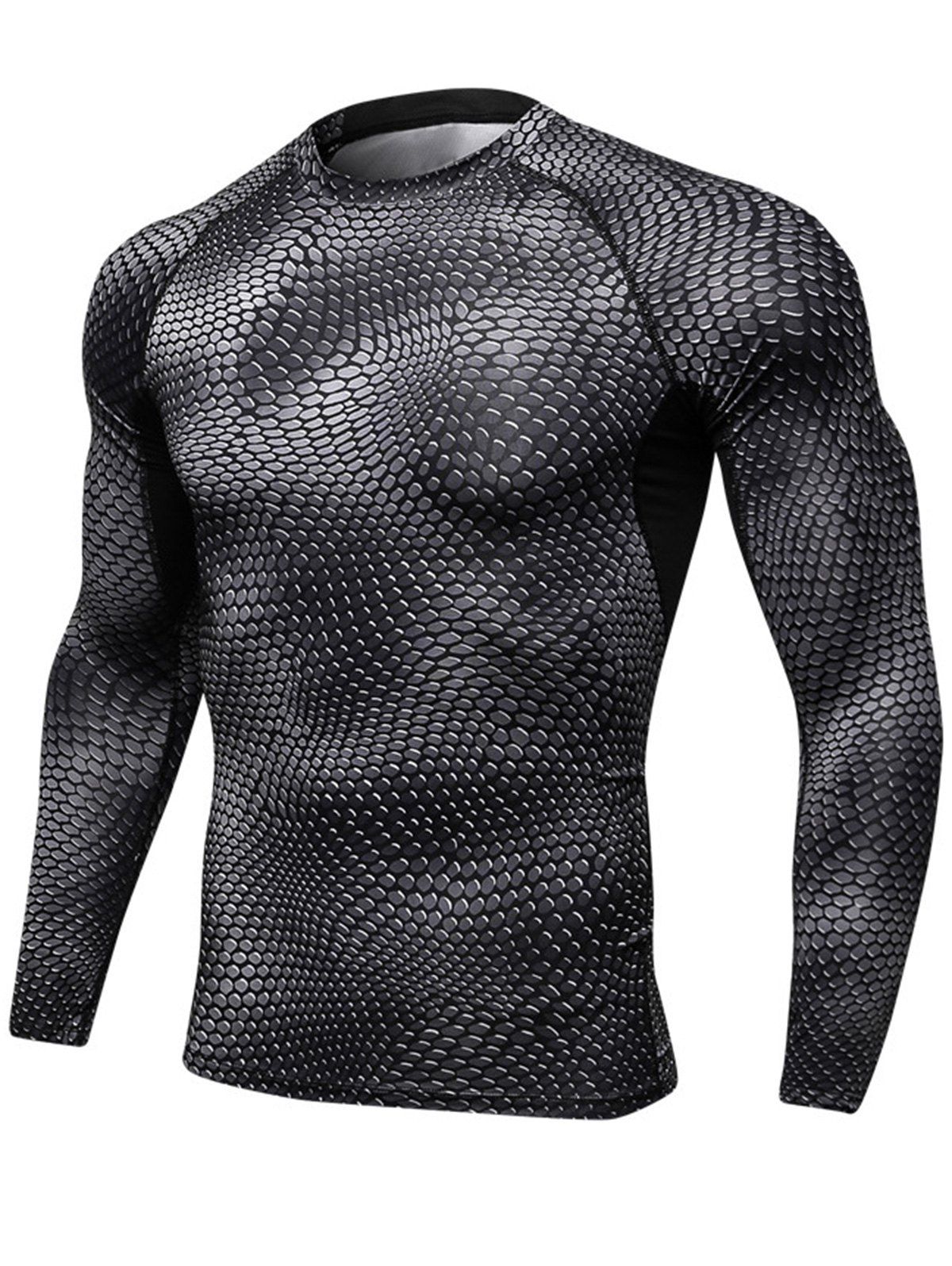 

Quick Dry Stretchy 3D Printed Long Sleeve T-shirt, Black