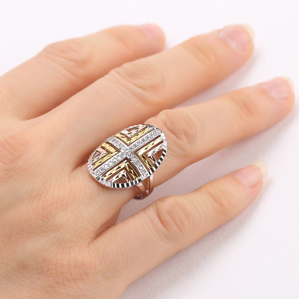 

Geometric Hollow Out Sterling Sliver Ring, Colormix