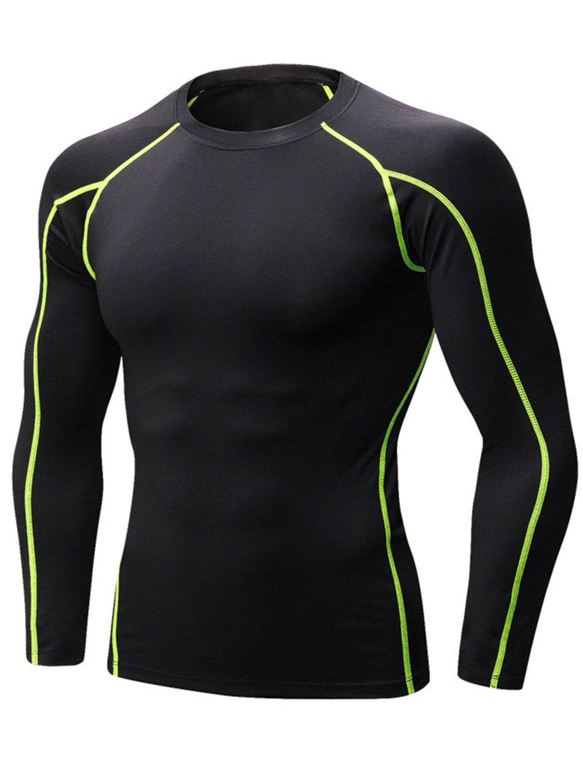 

Stretchy Quick Dry Suture Long Sleeve T-shirt, Black and green