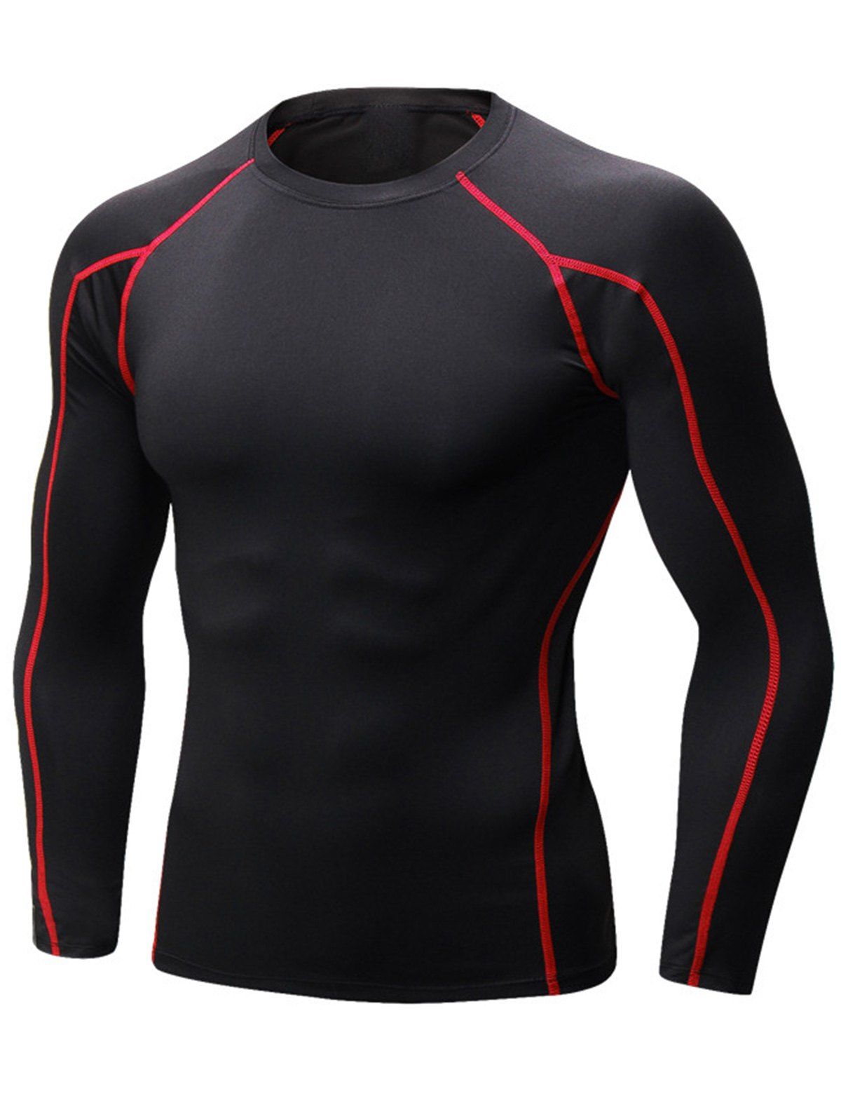 

Stretchy Quick Dry Suture Long Sleeve T-shirt, Black&red