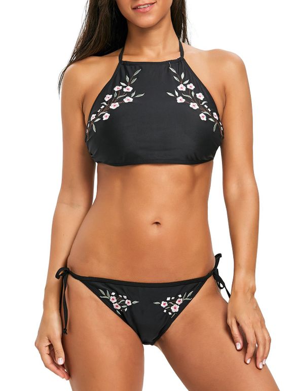 String Bikini à broderie florale - Noir M