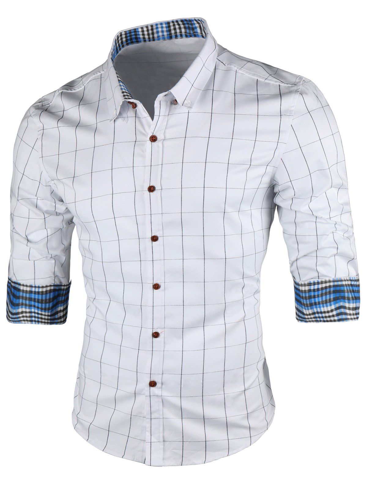 

Point Collar Long Sleeve Checked Shirt, White