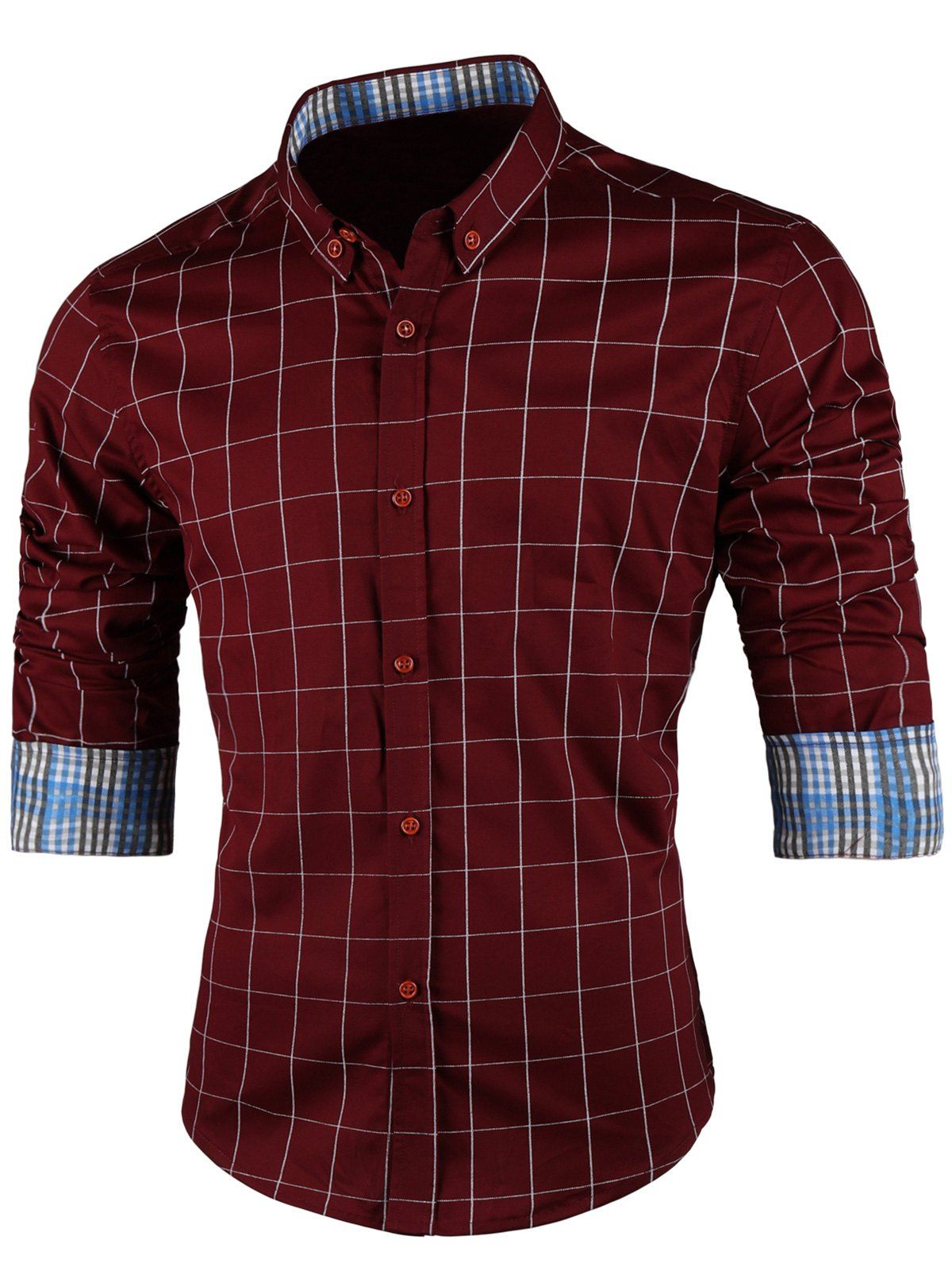 

Point Collar Long Sleeve Checked Shirt, Wine red