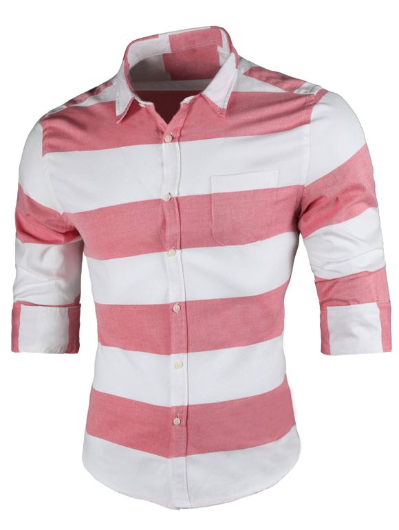 Chemise à rayures contrastantes de poche - Rose 2XL